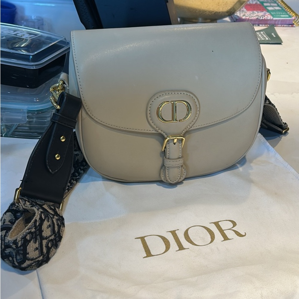 Taupe Leather Crossbody Bag with Gold Hardware